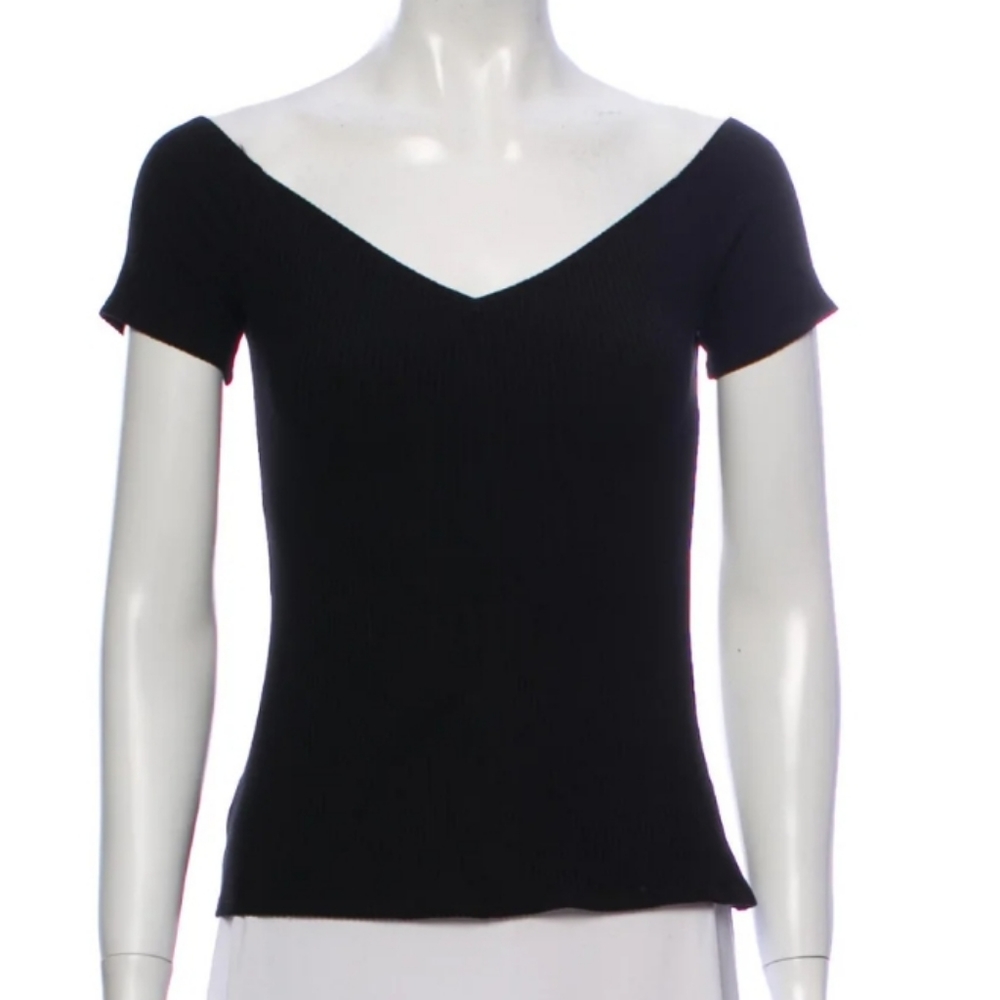 Reformation Black Ribbed Stretch V Neck Cap Sleeve Top size M
